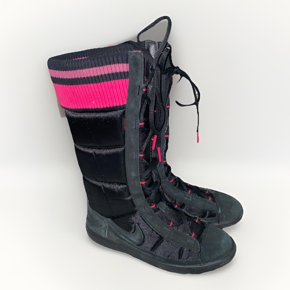 Nike Black Pink Suede Winter Snow Boots‎ Women's Size 6.5 Lace Up